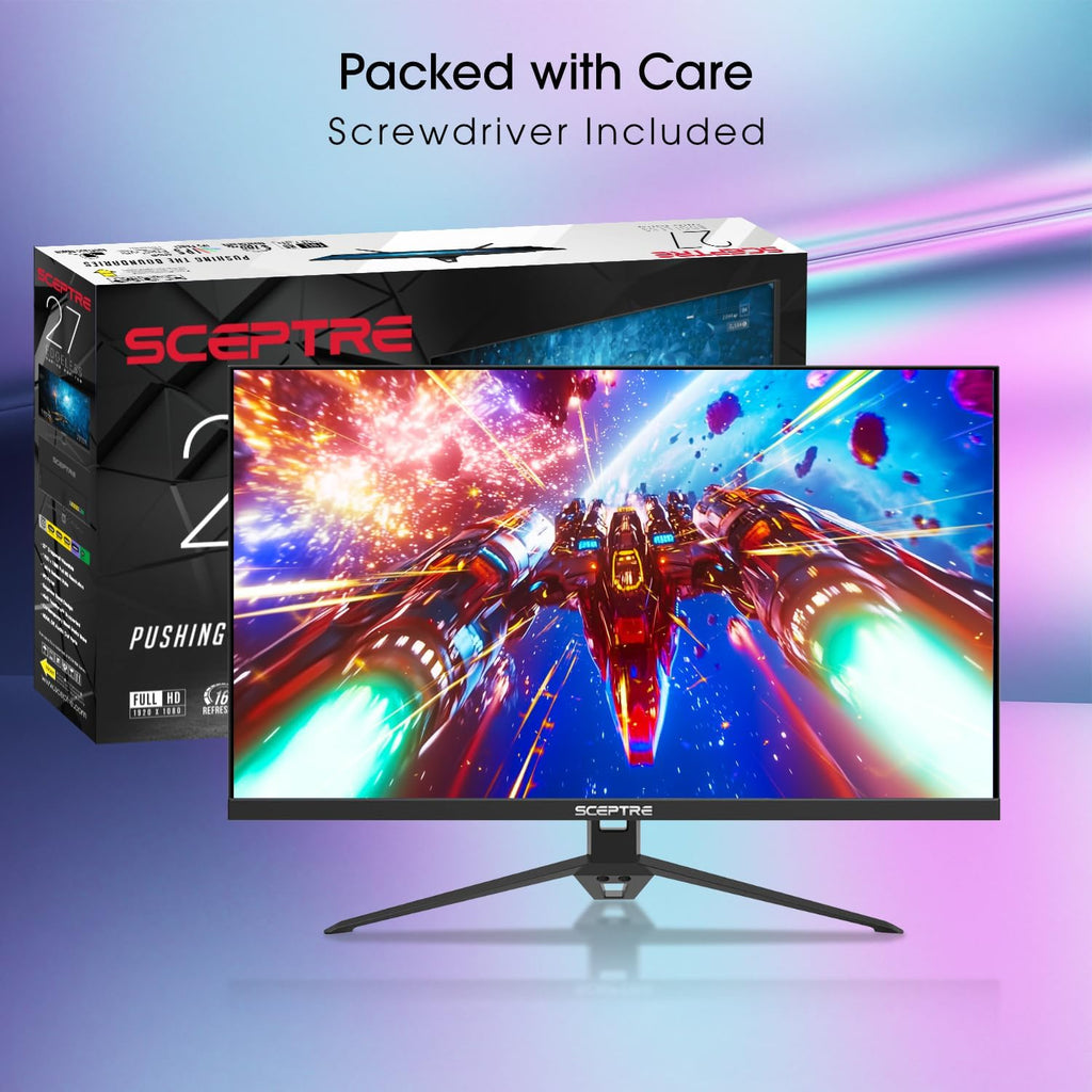 Sceptre 27-inch FHD 1080p IPS Gaming LED Monitor up to 165Hz 144Hz 1ms DisplayPort HDMI, FreeSync FPS RTS Build-in Speakers Gunmetal Black 2022 (E275B-FPT165)