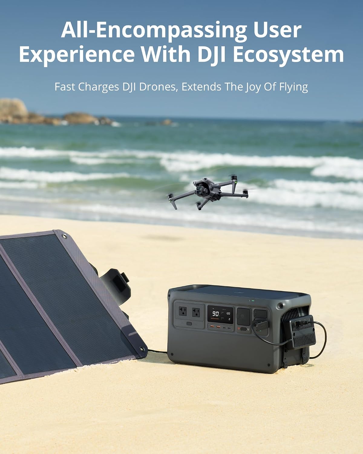 DJI Power 1000 Portable Power Station, 1024Wh LiFePO4 Battery, 2200W (Peak 2600W) AC/140W USB-C Output, 23db Ultra-Silent, Solar Generator For Home Backup, Camping (Solar Panel Optional)