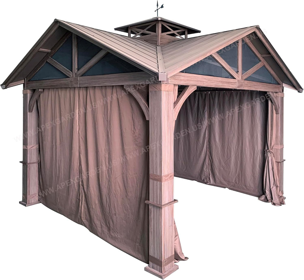 Four-Side Curtain Set for Allen + roth Model #GF-18S112B Wood Looking Hand Paint Metal Square Semi- Gazebo (4-Side Curtain Only, Brown)