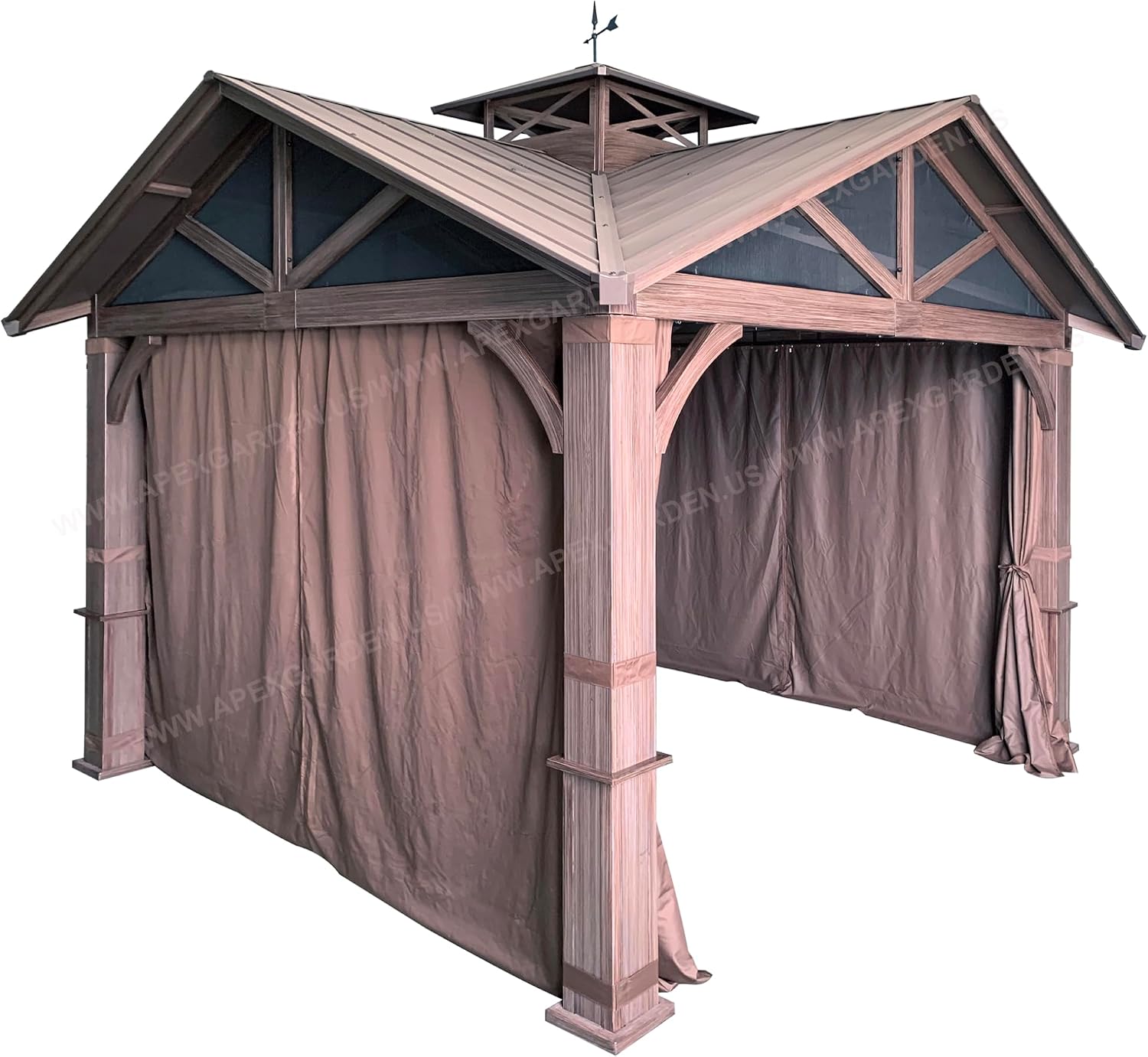 Four-Side Curtain Set for Allen + roth Model #GF-18S112B Wood Looking Hand Paint Metal Square Semi- Gazebo (4-Side Curtain Only, Brown)