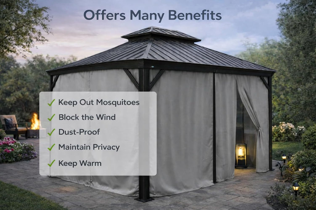 Kozyard 12' x 20'Outdoor Gazebo Privacy Curtain Sidewall, Waterproof Patio Privacy Curtain with Center-Zip Design, Replacement for Hardtop Gazebo Gray