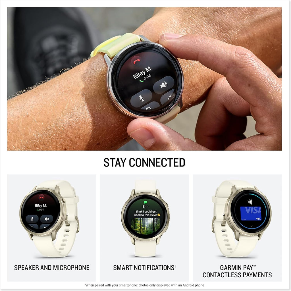 PlayBetter Garmin Venu 4 (Lunar Gold/Bone, 41mm) Fitness GPS Smartwatch Bundle - AMOLED Display, Built-in Flashlight, Long Battery Life Portable Charger & HD Screen Protectors