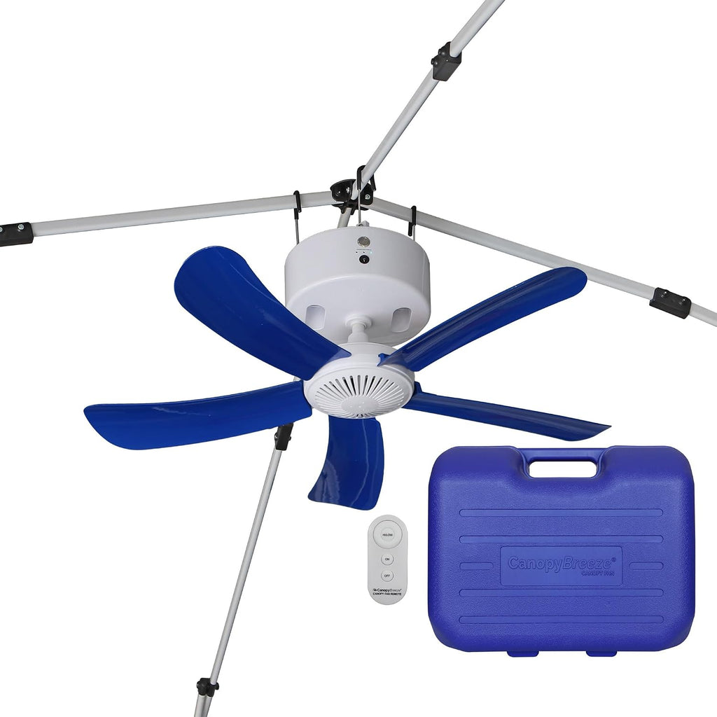 CB305 Large 31' Rechargeable Ceiling Fan for Canopies, Gazebos, Pergolas, Workshops & More. 6-Hour Run Time, Portable with Travel Case, Remote Control (Royal Bl)
