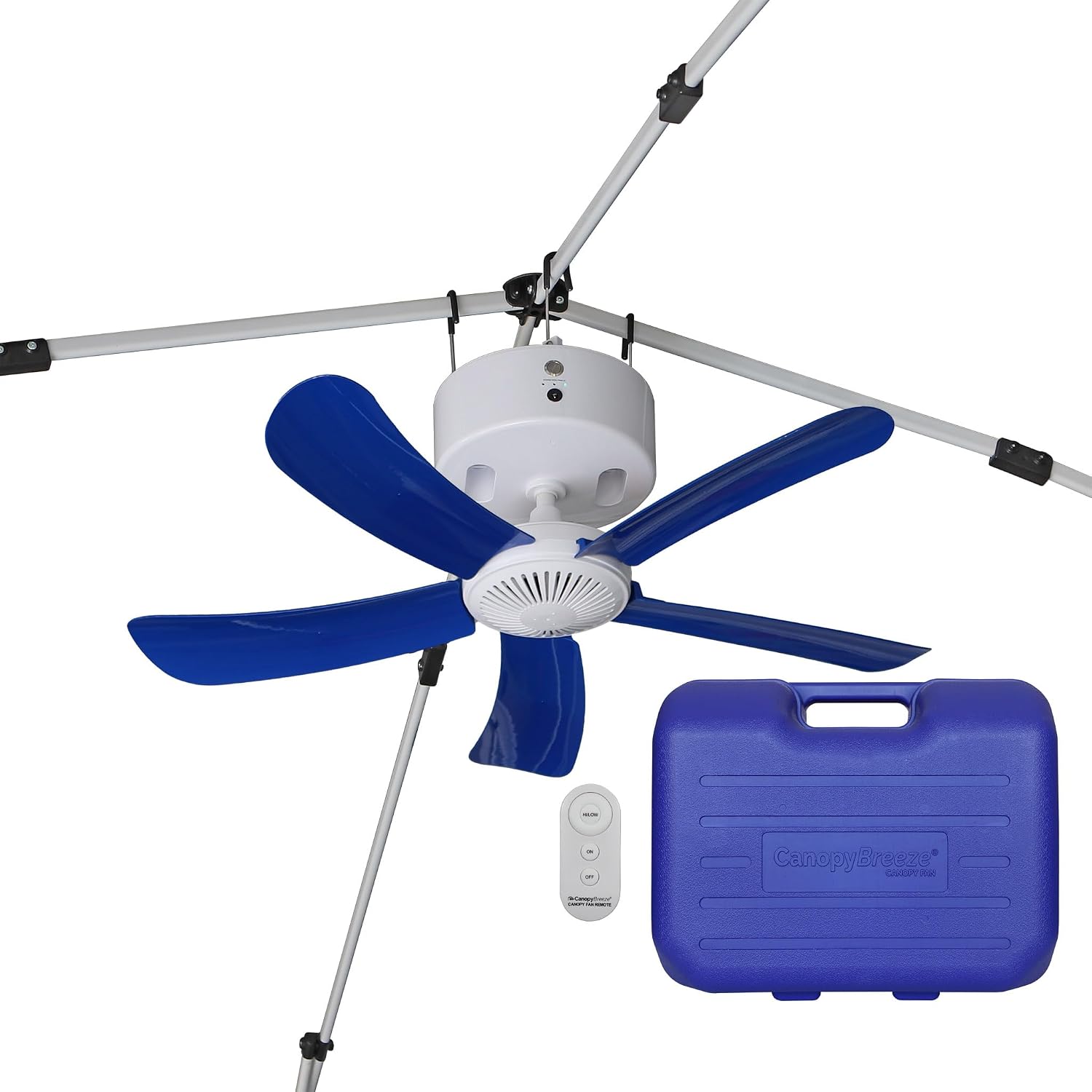 CB305 Large 31' Rechargeable Ceiling Fan for Canopies, Gazebos, Pergolas, Workshops & More. 6-Hour Run Time, Portable with Travel Case, Remote Control (Royal Bl)
