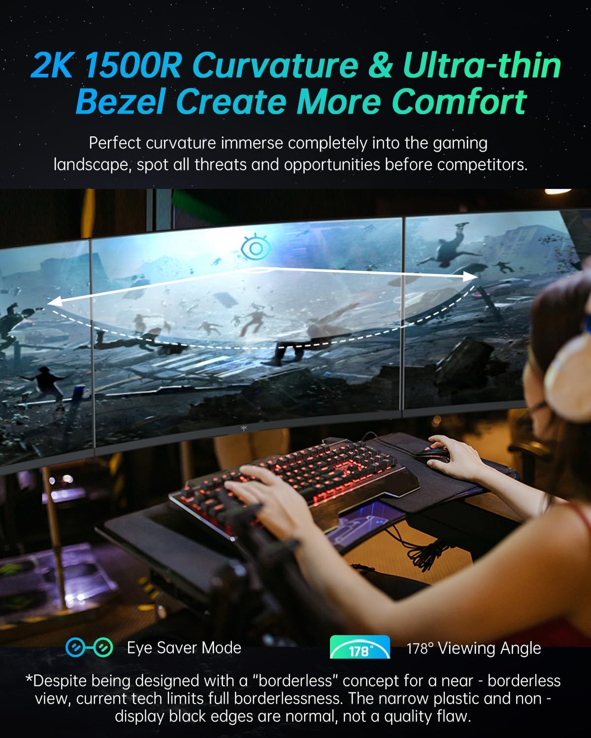 KTC 27 inch Gaming Monitor, 1440P Curved Monitor, 180Hz, 144Hz, 2K, 1500R, 1ms, FreeSync/G-Sync Compatible, DisplayPort/HDMI/USB, Ultrawide PC Vesa/Wall Mount Computer Monitor, H27S17