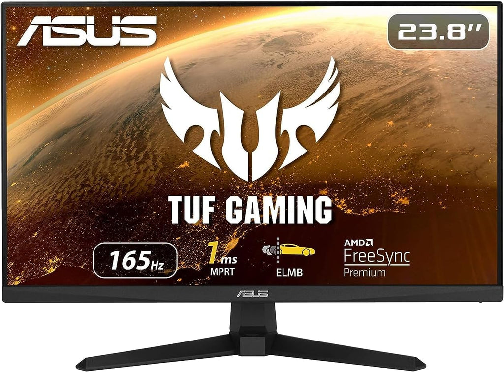 ASUS TUF Gaming 24' 1080P Monitor (VG249Q1A) - Full HD, IPS, 165Hz (Supports 144Hz), 1ms, Extreme Low Motion Blur, Speaker, FreeSync™ Premium, Shadow Boost, VESA Mountable, DisplayPort, HDMI