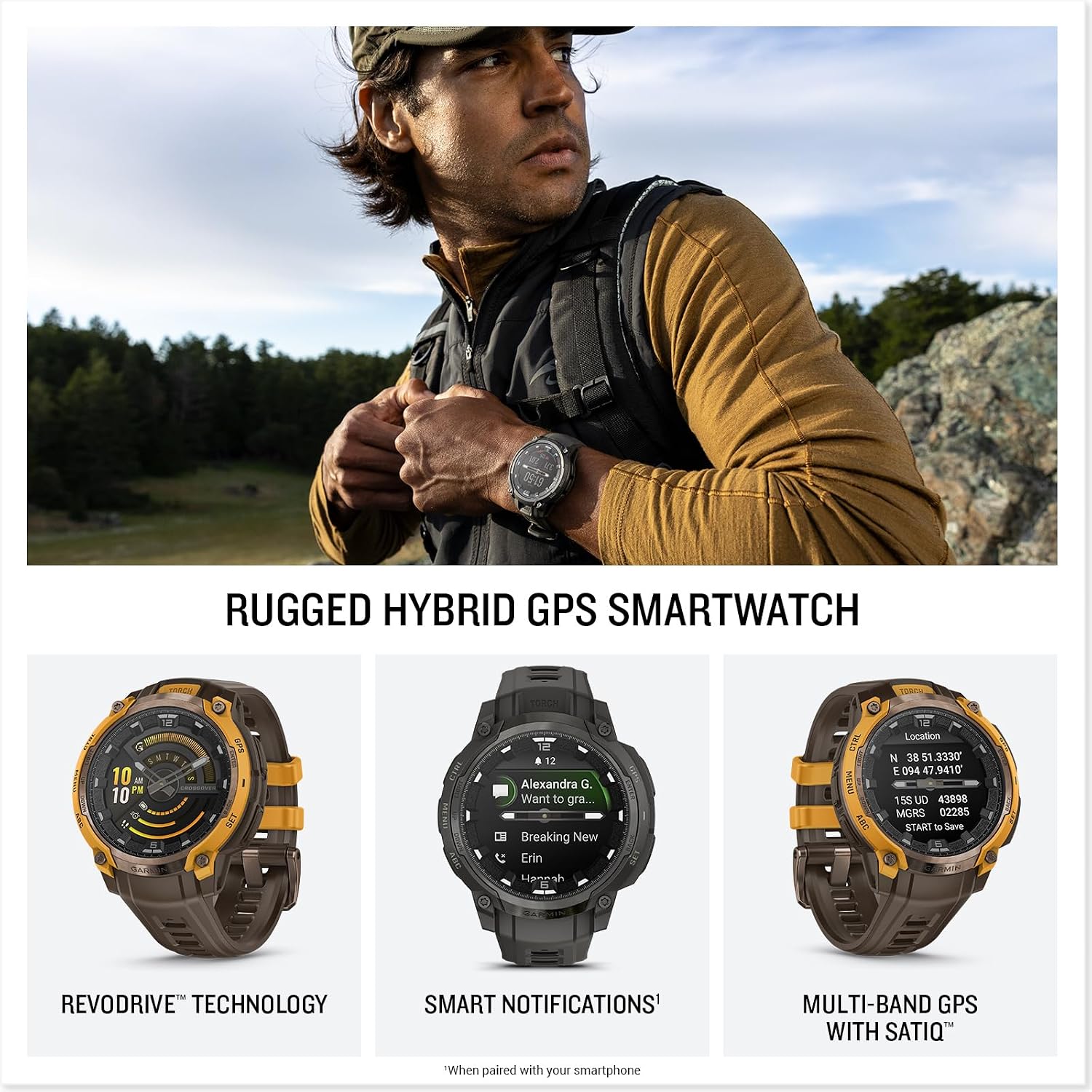 Garmin Instinct Crossover AMOLED, Rugged Hybrid GPS Smartwatch, Analog Watch Hands and Bright Display, Flashlight, Health Tracking | Charcoal, Signature Series Mission-Ready Power Dock