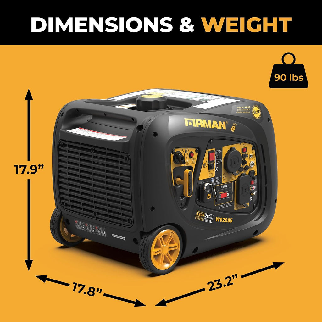FIRMAN W02985 Inverter Portable Generator 3200W Remote Start, RV Ready Quiet Gas Power Station, Portable Outdoor Generator for Camping, Tailgating, Home Backup, Emergency Use
