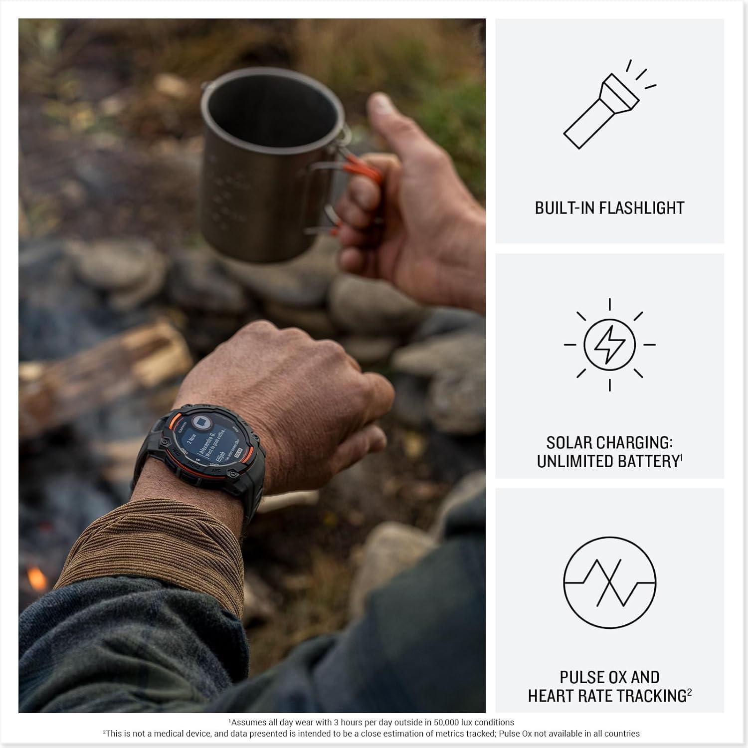 PlayBetter Garmin Instinct 3 Alpine Rush Solar (Sunburst/Gray, 45 mm) Outdoor GPS Smartwatch Gift Box Bundle - Built-in Flashlight, 24/7 Health & Wellness Screen Protectors, Wall Adapter & Case