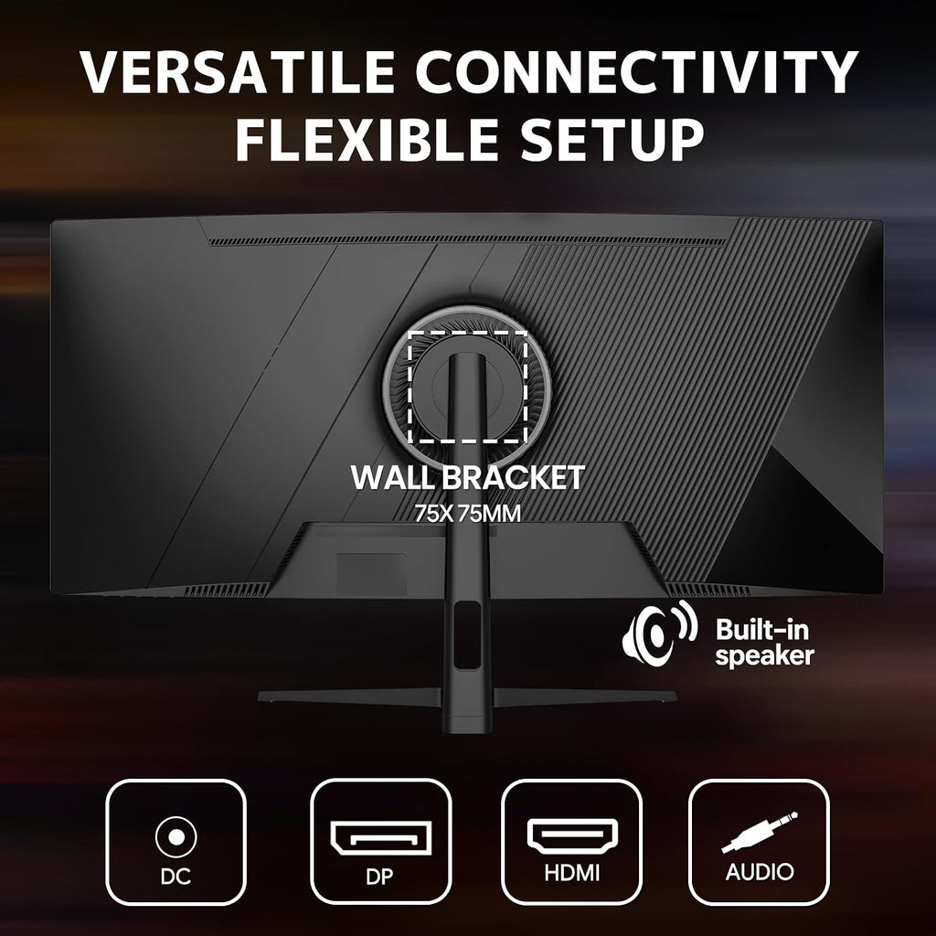 CRUA 34' Curved Gaming Monitor, 240Hz WQHD 3440x1440, UltraWide 21:9, 1500R VA, 120% sRGB, FreeSync, Built-in Speakers, Ideal for Gaming, Streaming, and Office Use, Wall Mountable Installs-Black