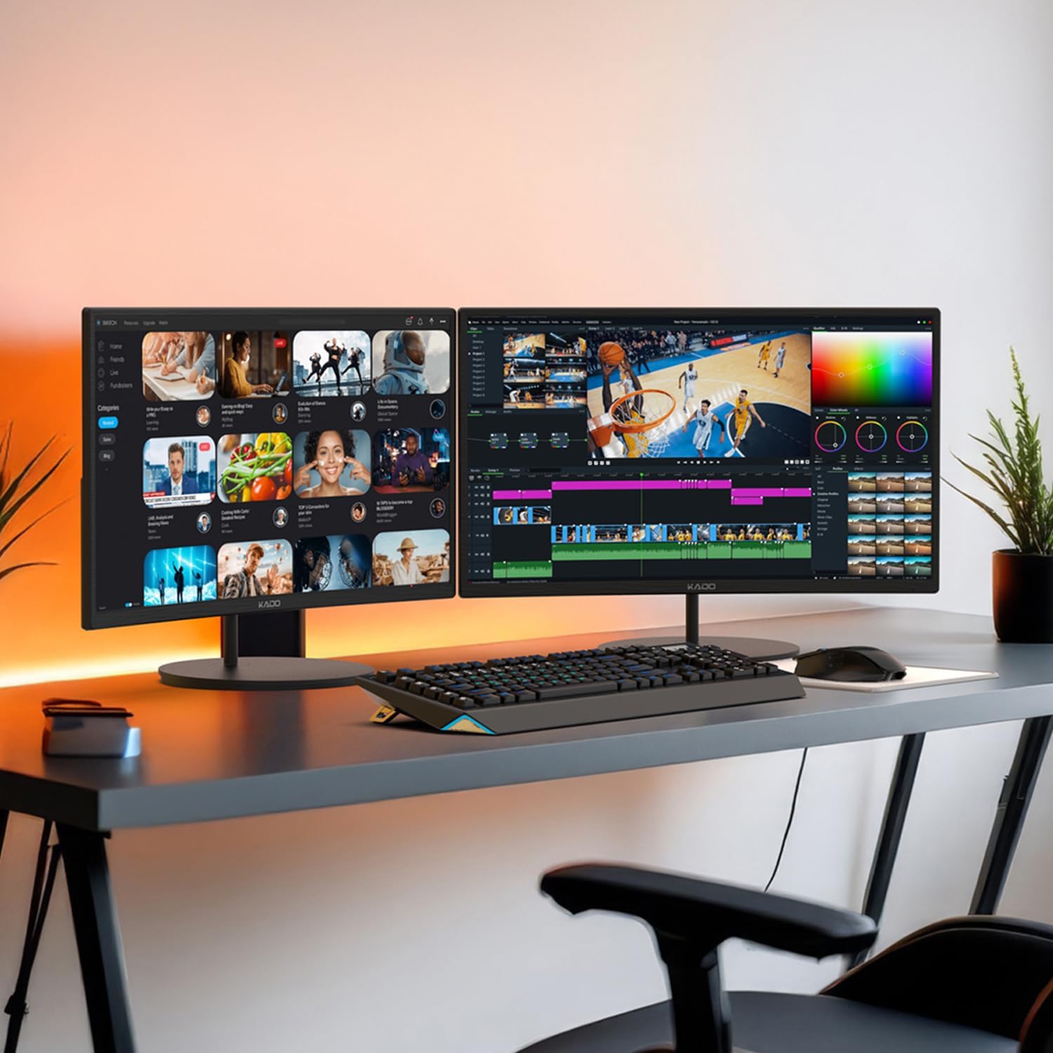 Kado Dual Monitor Setup - 2-Pack 27' Curved 1500R 1920x1080 Computer Monitor 75Hz VESA Mount HDMI Office Gaming Built-in Speakers (C27 Dual Series)