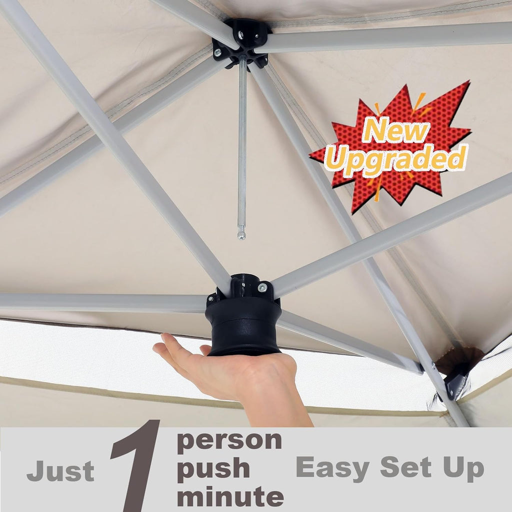 COBIZI 12x12 Pop Up Gazebo On Clearance Canopy Tent- Upgrade Metal Outdoor Canopy Waterproof - Portable Gazebo with Mosquito Nettings, 4 Ropes 8 Stakes and Carry Bag for Patio Garden(Coffee)