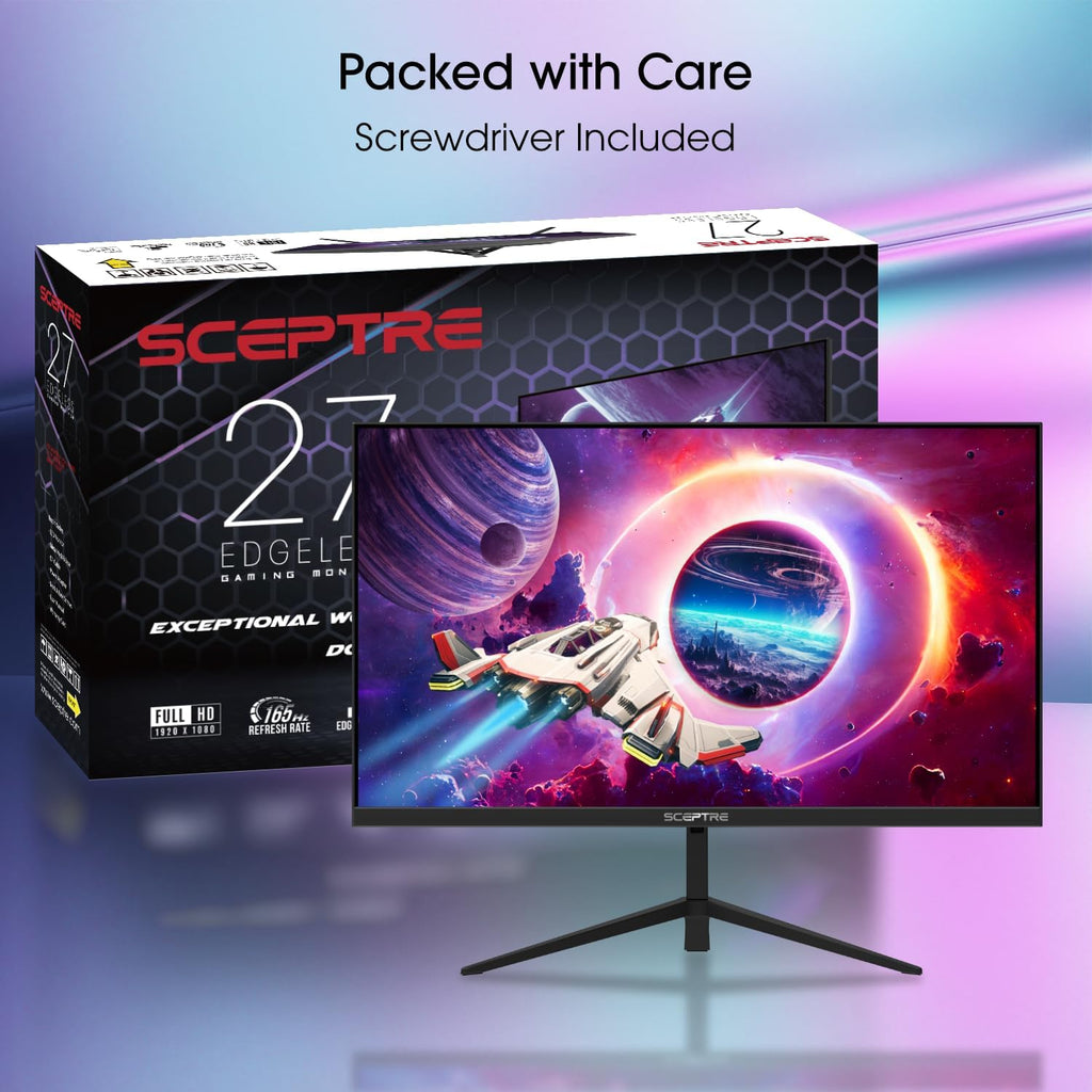 Sceptre 27-inch Gaming Monitor 165Hz 144Hz 1ms AMD FreeSync Premium HDMI DisplayPort Build-in Speakers, 99% sRGB Machine Black 2025 (E275B-FWD168 Series)