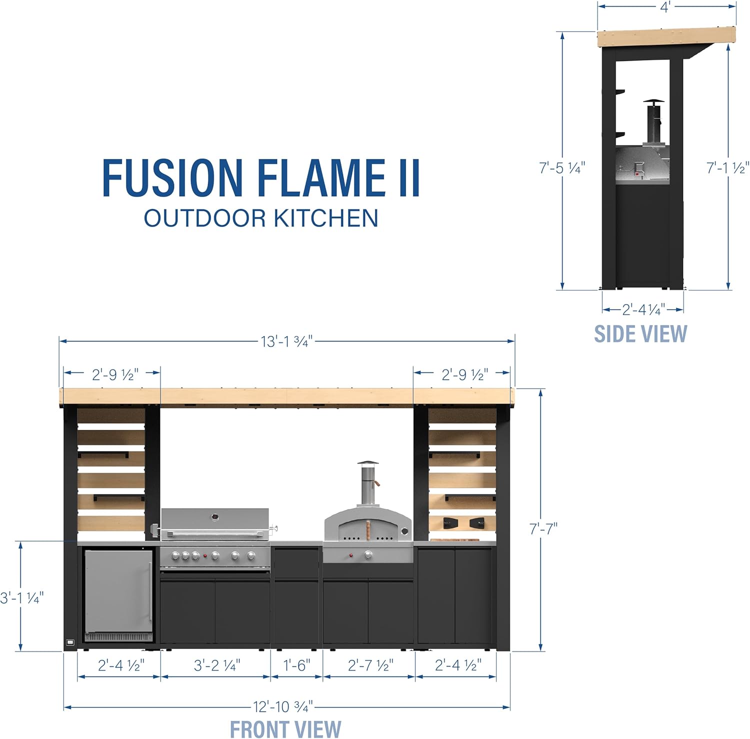 Backyard Discovery Fusion Flame 2 Galvanized Steel Covered Outdoor Kitchen with 5-Burner Stainless Steel Grill, Pizza Oven, Refrigerator, Sink, Storage, and Steel Roof for All-Weather Outdoor Cooking
