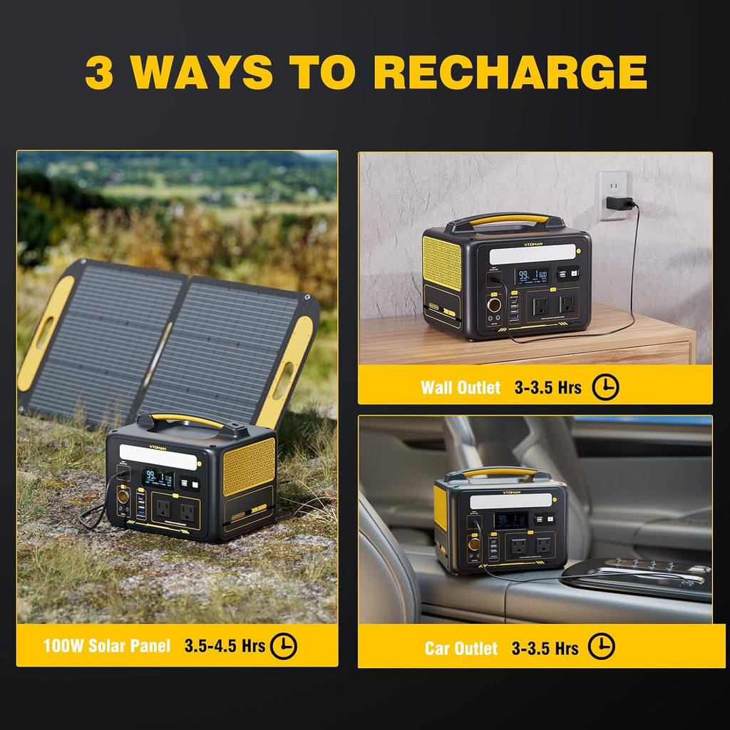 VTOMAN Jump 600X Portable Power Station 600W, 299Wh Solar Generator LiFePO4 Battery Power Station with Jump Start for Car, 1200W AC Outlet, PD 60W USB-C, 3x Regulated 12V/10A DC for Camping, RV Travel