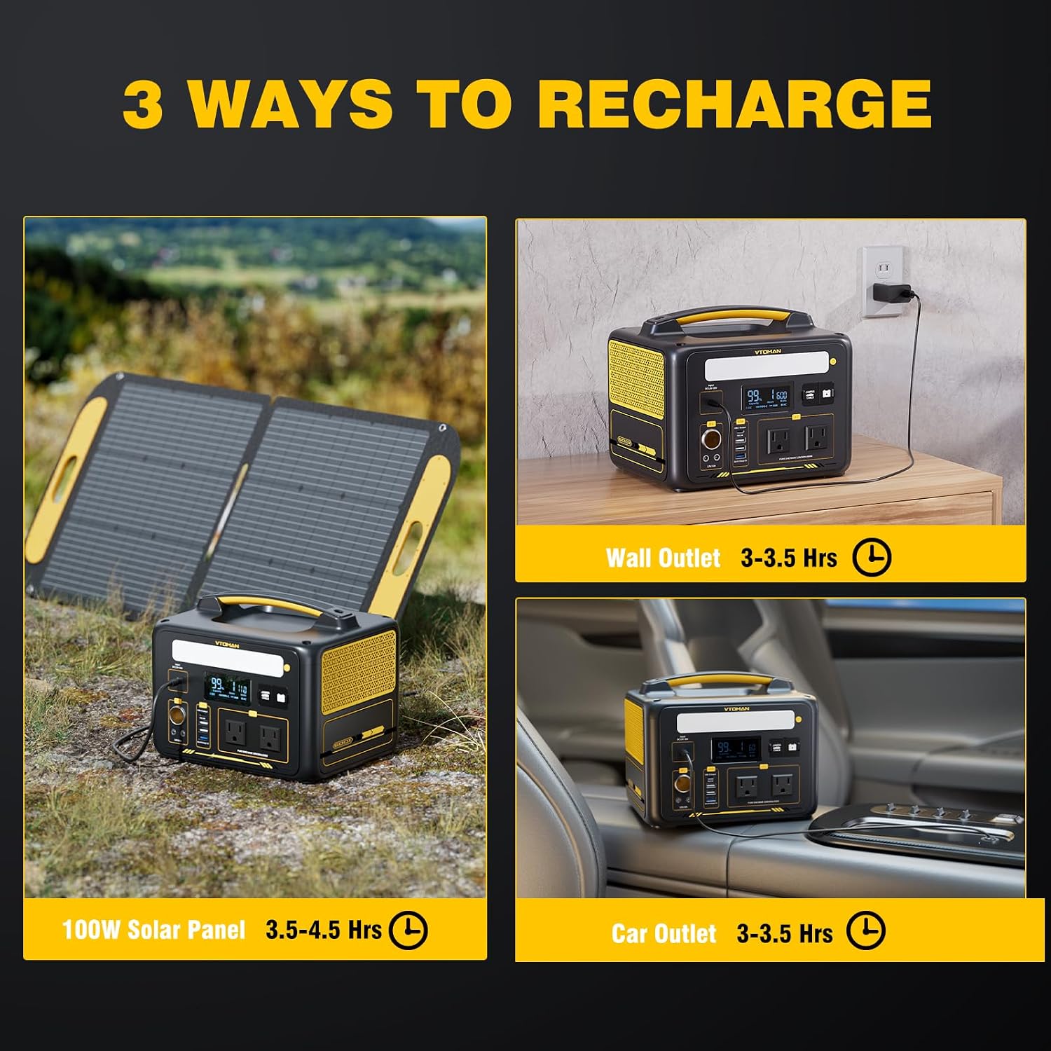 VTOMAN Jump 600X Portable Power Station 600W, 299Wh Solar Generator LiFePO4 Battery Power Station with Jump Start for Car, 1200W AC Outlet, PD 60W USB-C, 3x Regulated 12V/10A DC for Camping, RV Travel