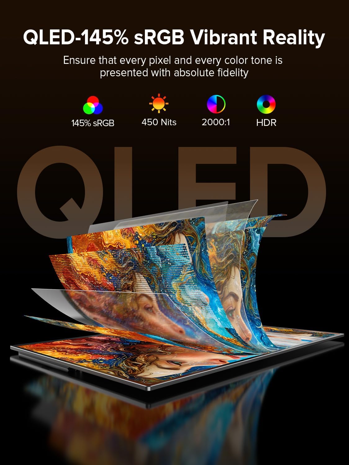 UPERFECT QLED 24' 144Hz Portable Monitor 1080P 145% sRGB 450Nits w/Stand & VESA, HDMI USB-C FHD Travel Monitor for Laptop/Gaming Devices/Phone/Mini PC, External Second Screen for Gaming & Work