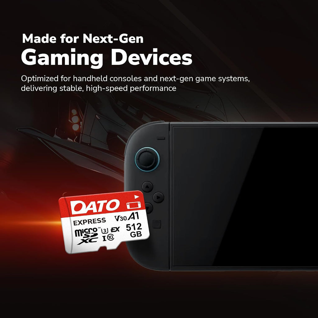 DATO Express 512GB microSDXCEX Memory Card PCIe Gen3x1 NVMe UHS-I C10 U3 V30 A1 4K8K UHD Up to 800/700 MB/s Compatible with Gen Gaming Consoles Switch 2 Action Cameras Drones 360° Cameras