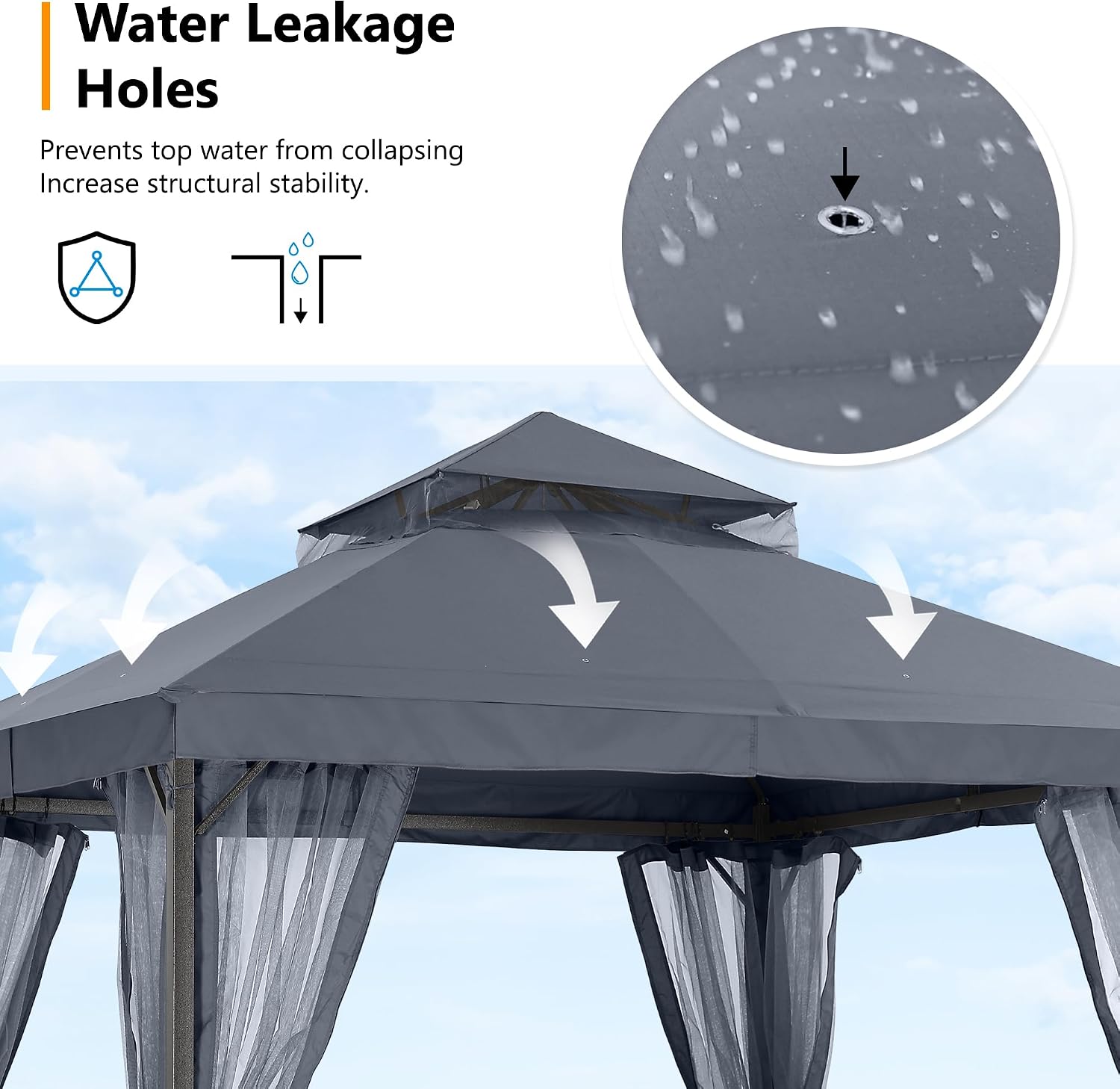 ABCCANOPY Outdoor Patio Gazebo 9x9 - Double Roof Canopy with Mosquito Netting for Backyard, Deck, Garden, Lawn, Dark Gray