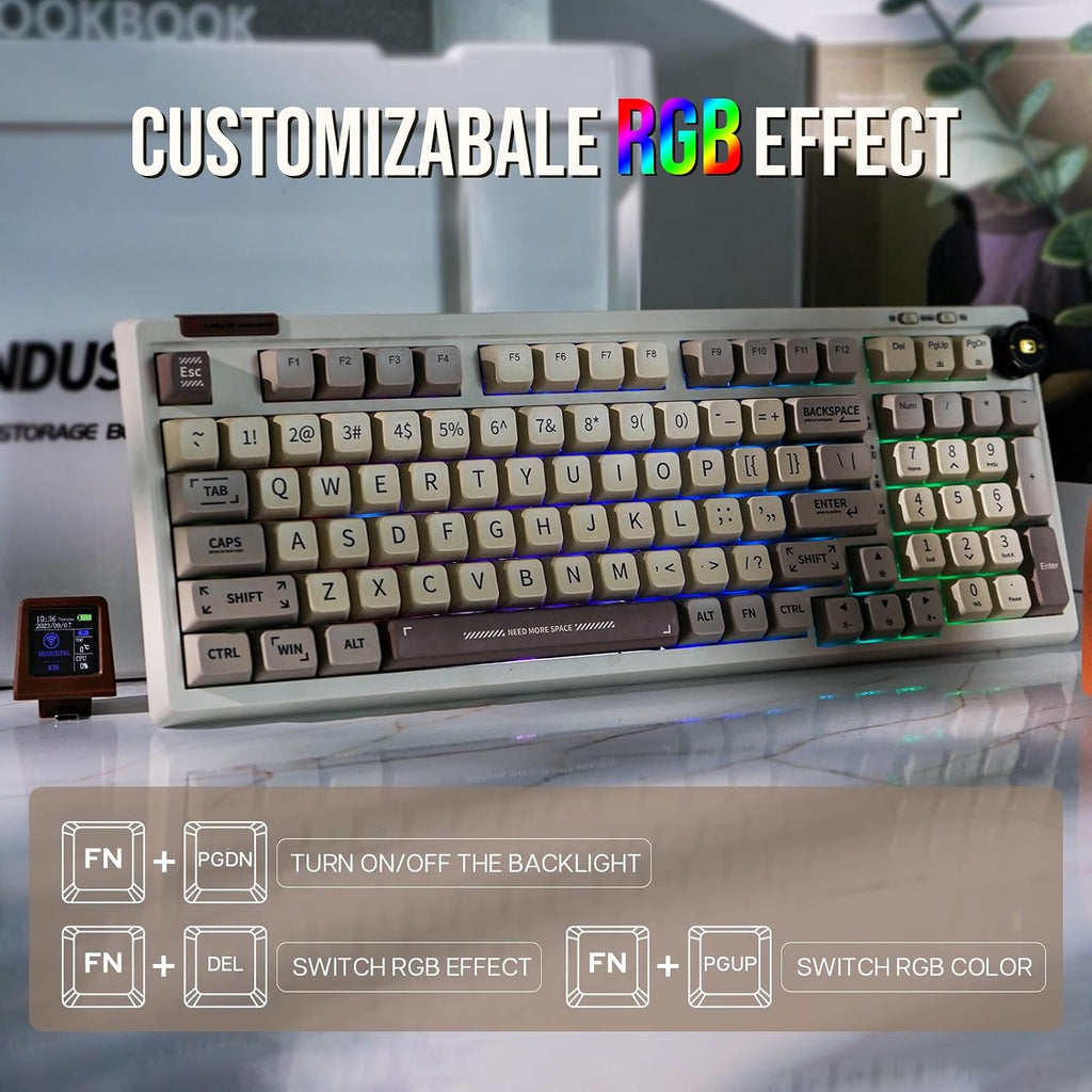 EPOMAKER RT100 Retro Gaming Keyboard with Display Screen, BT5.0/2.4G/USB-C, 97 Keys Gasket Custom Keyboard, Hot Swappable, RGB Backlit, with Knob for Win/Mac (Gateron Pro Yellow)