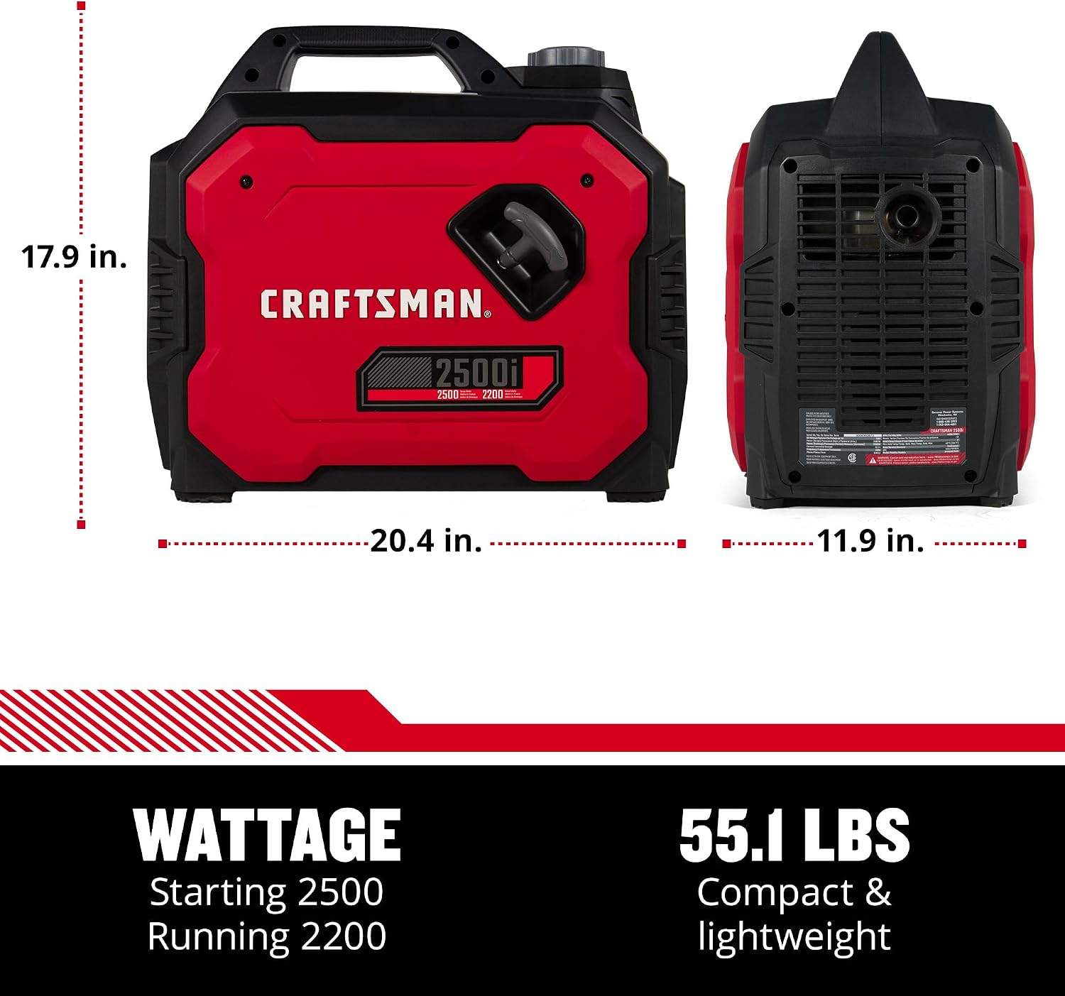 Craftsman C0010250 2,500-Watt Gas Portable Generator - Reliable Power for Outdoor Activities - Quiet Operation - Lightweight and Compact Design - Powered by Generac - 50 State/CARB Compliant