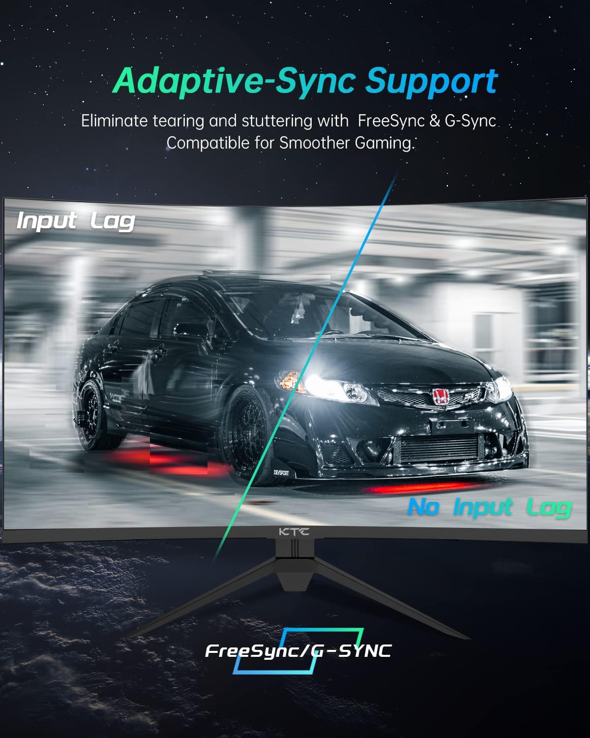 KTC 32 inch Curved Gaming Monitor, 2K 180Hz 185Hz 1440P PC Monitor, 1500R Frameless, 1ms, HDR, FreeSync Premium, DisplayPort/HDMI/USB, VESA Wall Mount, H32S17