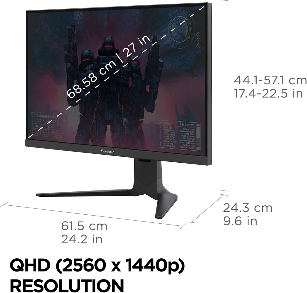 ViewSonic XG2736-2K 27 Inch 1440p Gaming Monitor, IPS with 240Hz and 0.5ms for Pro-Level Gameplay, FreeSync Premium and G-Sync Compatible, Advanced Ergonomics, 65W USB-C, HDMI, and DisplayPort Inputs