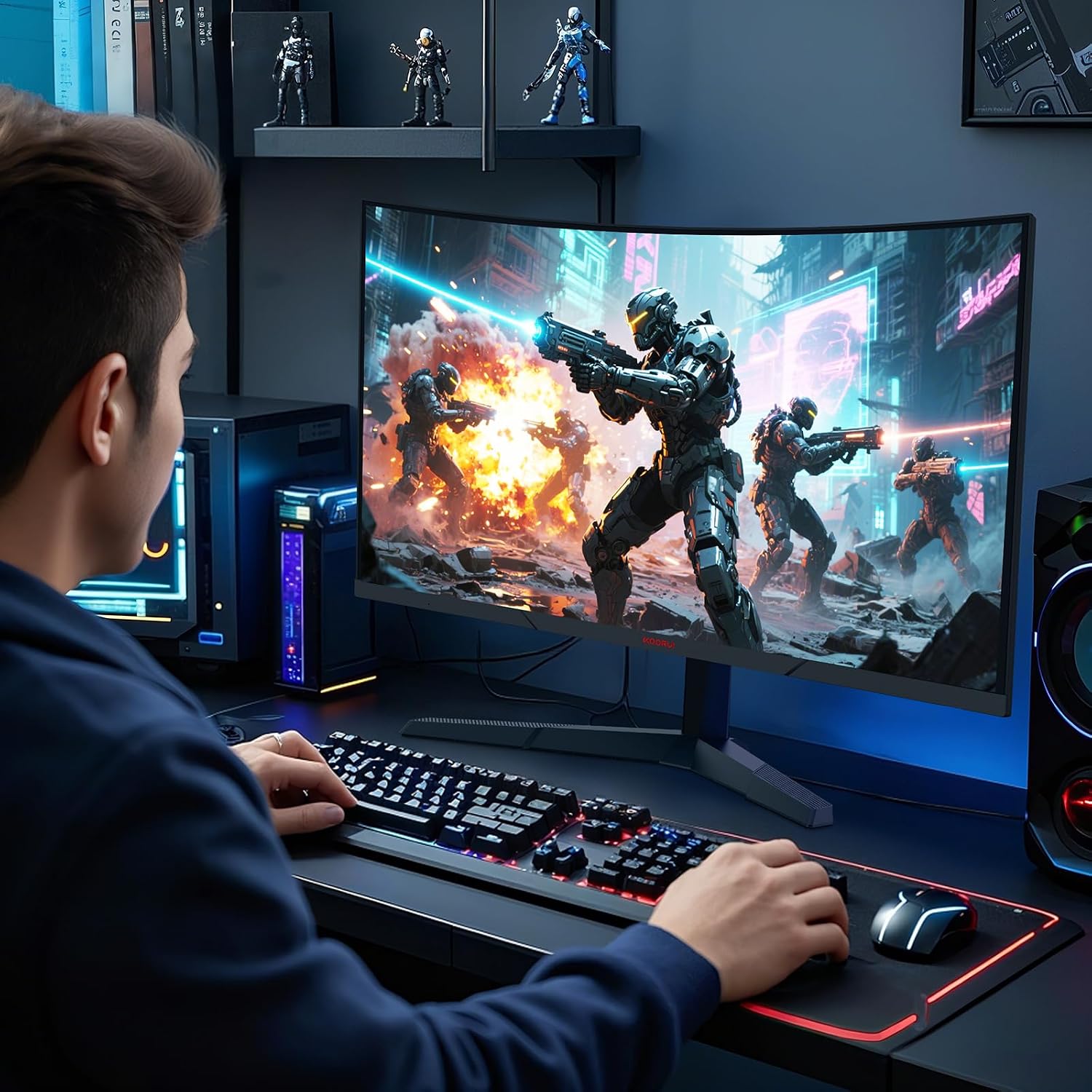 KOORUI 24 Inch Curved Gaming Monitor 180Hz 1ms,FHD 1080p 1500R Curved Display with Adaptive Sync,99% sRGB,HDR10,Eye Care,VESA Compatible,HDMI2.0X2 &DP1.2,Tilt Adjustable,Black