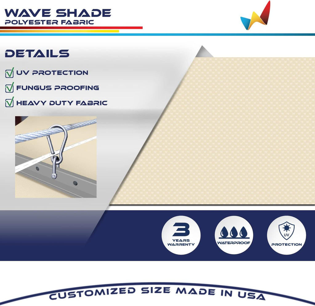 Windscreen4less 3' x 4' Waterproof Retractable Sun Shade Canopy Cover Sliding Wave Shade Sail for Pergola Patio Deck Yard Gazebo Outdoor (Beige)
