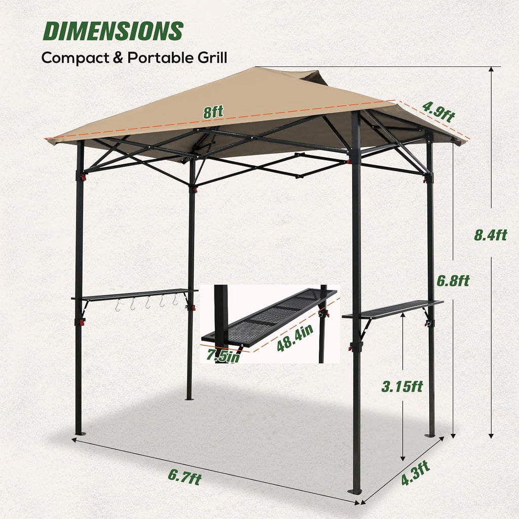 COOS BAY 8x5 Pop Up Outdoor Grill Gazebo, Portable BBQ Grill with Carry Bag, Outdoor Barbecue Shelter with Side Shelves, Beige