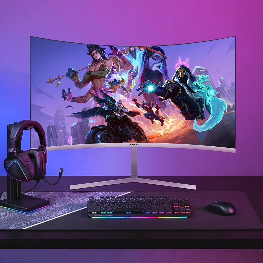 Gawfolk 27 Inch PC Computer Screen,1800R Curved Gaming 280Hz Monitors, FHD 1080p 1ms, Freesync, 98% sRGB,178 ° Angle View HDMI2.0、DisplayPort, Compatible with Wall-Mounted 100 * 100MM-White