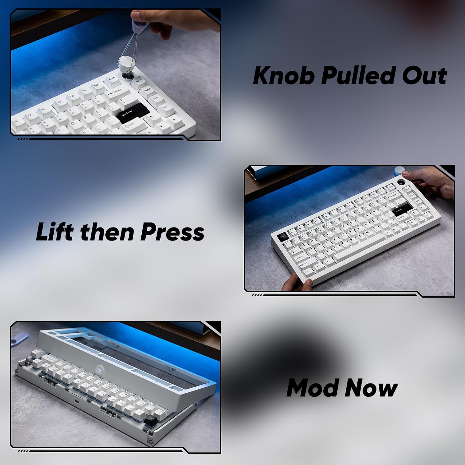 MONSGEEK M1 V5 Aluminum Mechanical Keyboard 75% Quick Release Gaming Keyboard Blcak on White with Knob 8000 mAh RGB Hot-swappable Pre-lubed Cilantro Switch