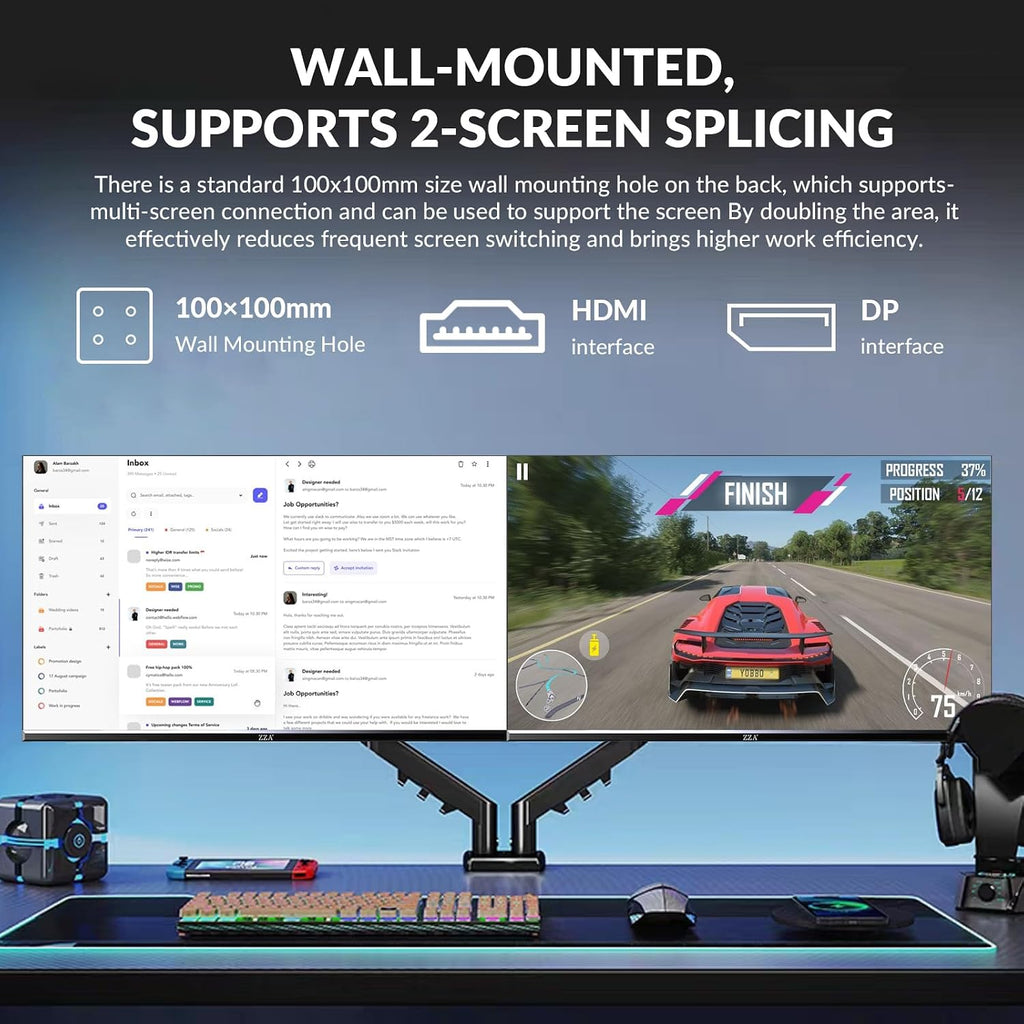 ZZA 32 Inch 4K UHD Curved Monitor (3840x2160), VA,60Hz Refresh Rate, 100% sRGB, Adaptive Sync, 178° Viewing Angle, HDMI/DisplayPort, VESA 100x100mm Mount Compatible, Tilt Adjustable - Black