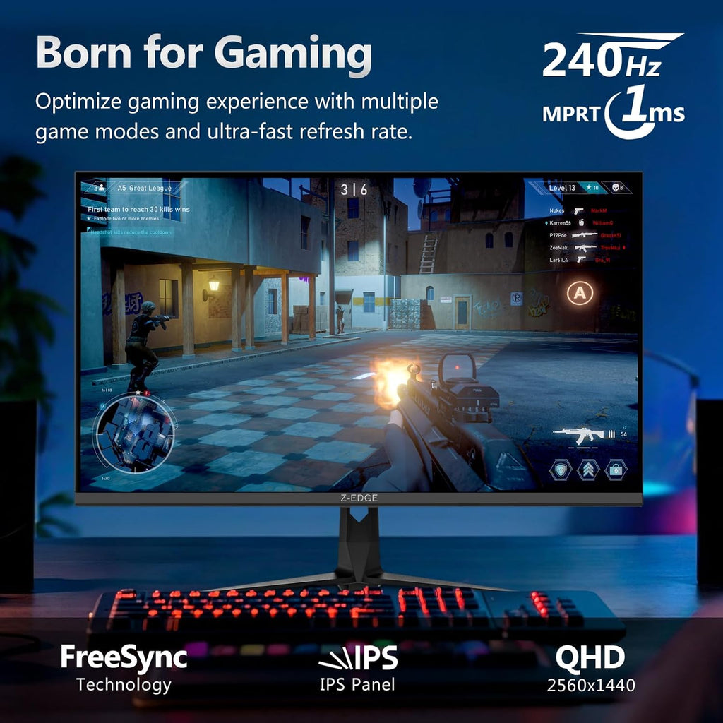 Z-Edge 27 Inch 240Hz Gaming Monitor, 2K QHD 1440P, Fast IPS Computer Monitor, 1ms MPRT, 120% sRGB, 400nits, UG27QS 2X DP 1.4 Ports and 2X 2.0 HDMI Ports