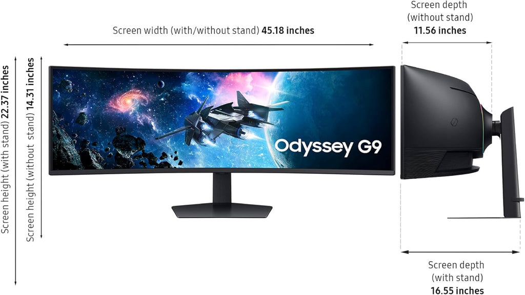 Samsung 49' Odyssey G9 Series DQHD 1000R Curved Gaming Monitor, 1ms(GtG), VESA DisplayHDR 1000, 240Hz, AMD FreeSync Premium Pro, Height Adjustable Stand, Ultrawide Screen, LS49CG954ENXZA, 2024