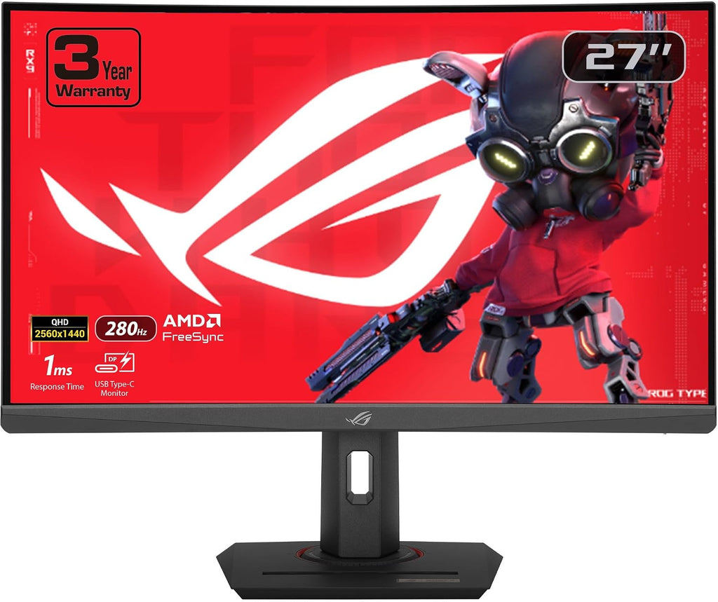 ASUS ROG Strix 27' 1440P USB-C Curved HDR Gaming Monitor (XG27WCMS) - QHD, 280Hz, 1ms, Fast VA, Extreme Low Motion Blur Sync, FreeSync Premium, DisplayWidget, Tripod Socket, AI Gaming, 3yr Warranty