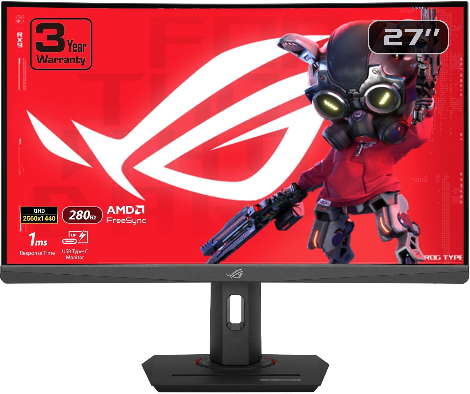 ASUS ROG Strix 27' 1440P USB-C Curved HDR Gaming Monitor (XG27WCMS) - QHD, 280Hz, 1ms, Fast VA, Extreme Low Motion Blur Sync, FreeSync Premium, DisplayWidget, Tripod Socket, AI Gaming, 3yr Warranty