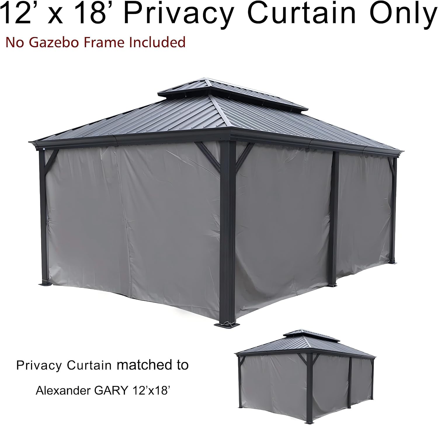 Kozyard 12' x 18'Outdoor Gazebo Privacy Curtain Sidewall, Waterproof Patio Privacy Curtain with Center-Zip Design, Replacement for Hardtop Gazebo Gray