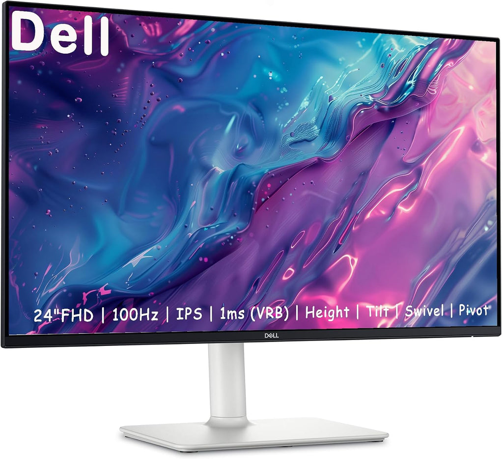 Dell S24 inch Monitor, LED FHD - 100Hz Refresh Rate 15001 Contrast Ratio, AMD FreeSync - VESA, Integrated 2x5W Speaker, HeightTiltSwivelPivot, 2 x HDMI, White