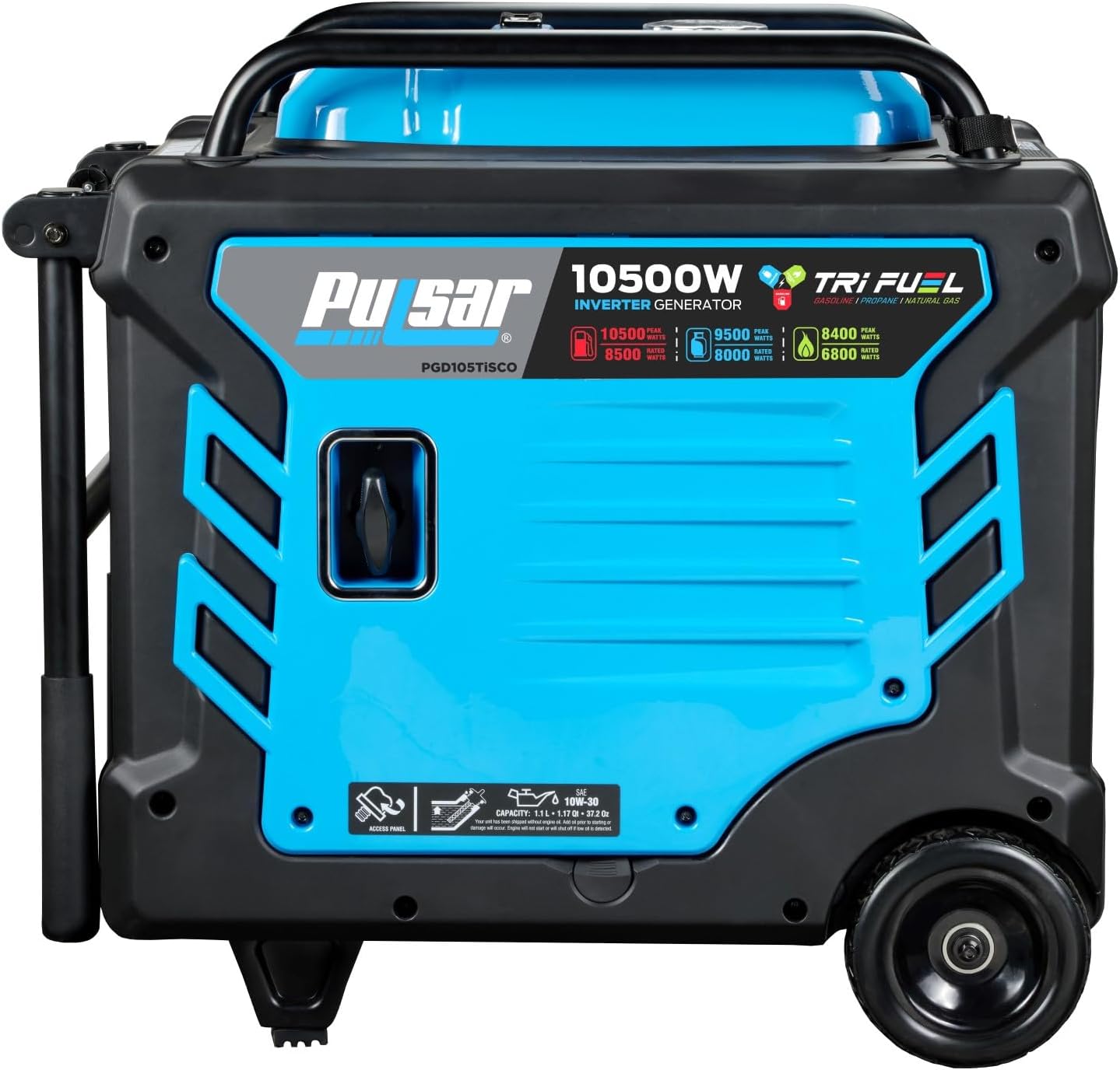 Pulsar PGD105TiSCO Tri Fuel Inverter Generator,10500-Watt Tri Fuel Gasoline Propane Natural Gas Portable 50A Generator with Remote Start, CARB Compliant