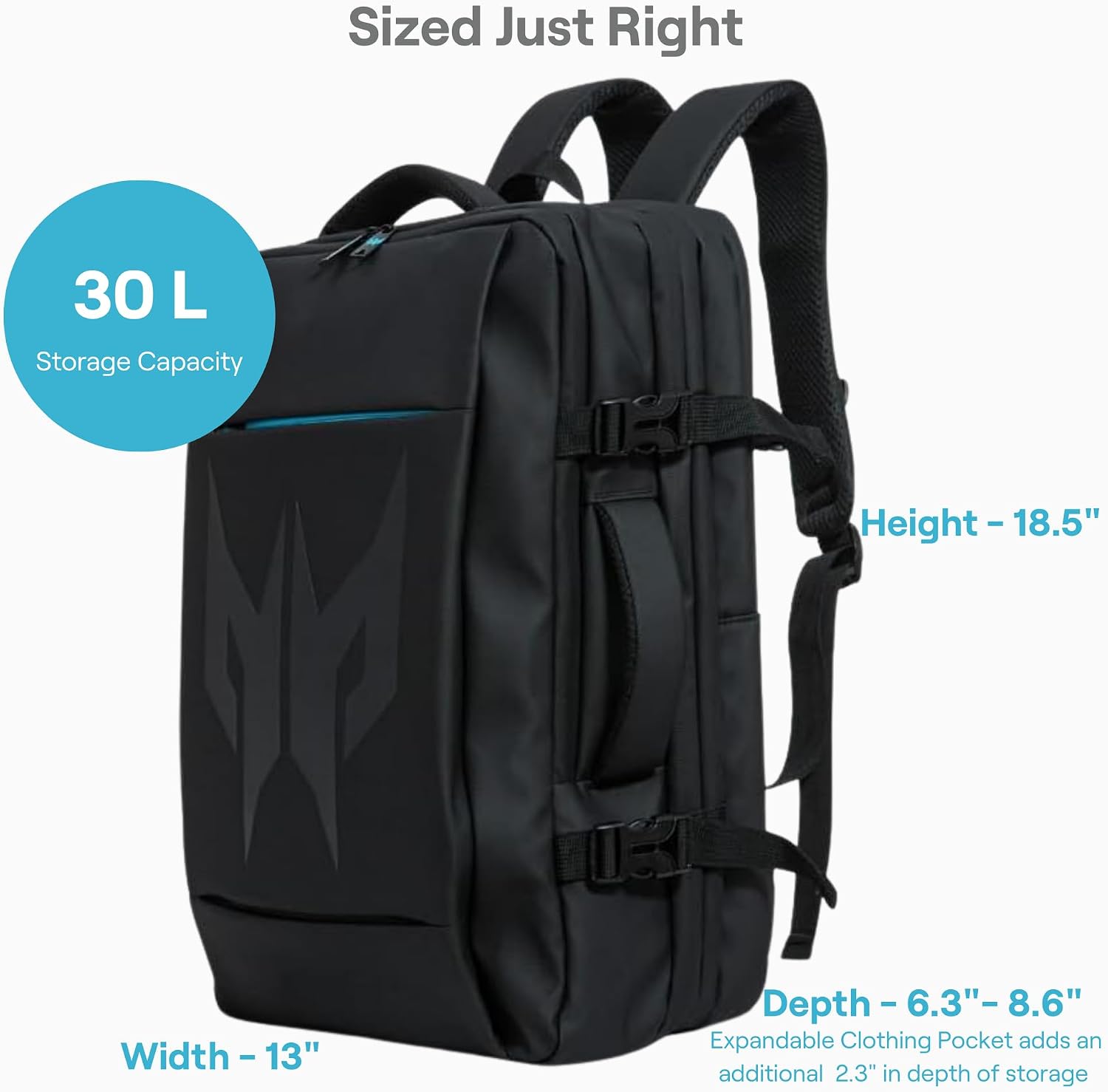 acer Predator Robust Gaming Laptop Backpack - Fits 18' Laptops with Expandable 30L Capacity - Water-Repellent TSA-Friendly 3-Compartment Design with Anti-Theft Pocket Ideal for Tournaments and Travel