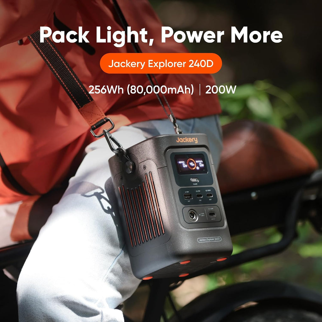 Jackery Explorer 240D Power Bank, 256Wh LiFePO4 Battery Portable Power Station, 200W DC Output with 40W Air Solar Panel