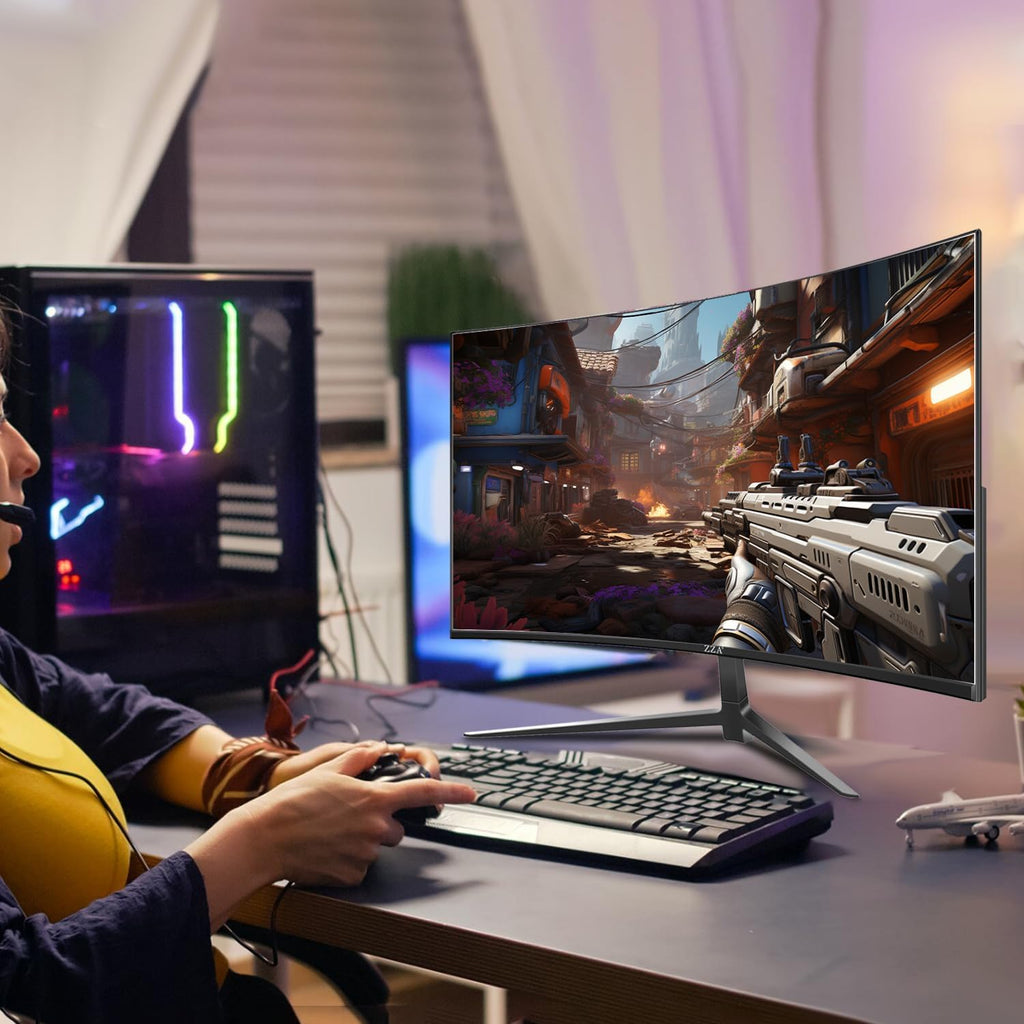 ZZA 27 Inch Gaming Monitor, 180Hz-200Hz Curved Monitor,VA PC Monitor,Full HD 1920x1080/180Hz Refresh Rate, 1ms Response, 100% sRGB, 1080p Resolution,FreeSync,VESA Mountable,DP 1.4 & HDMI 2.0 Ports