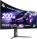 Amzfast 34 Inch Curved Monitor 200Hz UWQHD (3440x1440) Gaming Monitor, 1ms G-SYNC Compatible, 1500R, PIP/PBP, HDR, 131% sRGB, Tilt/Swivel/Height Adjustable,TÜV Rheinland, HDMI 2.1 x 2 & DP 1.4 x 1