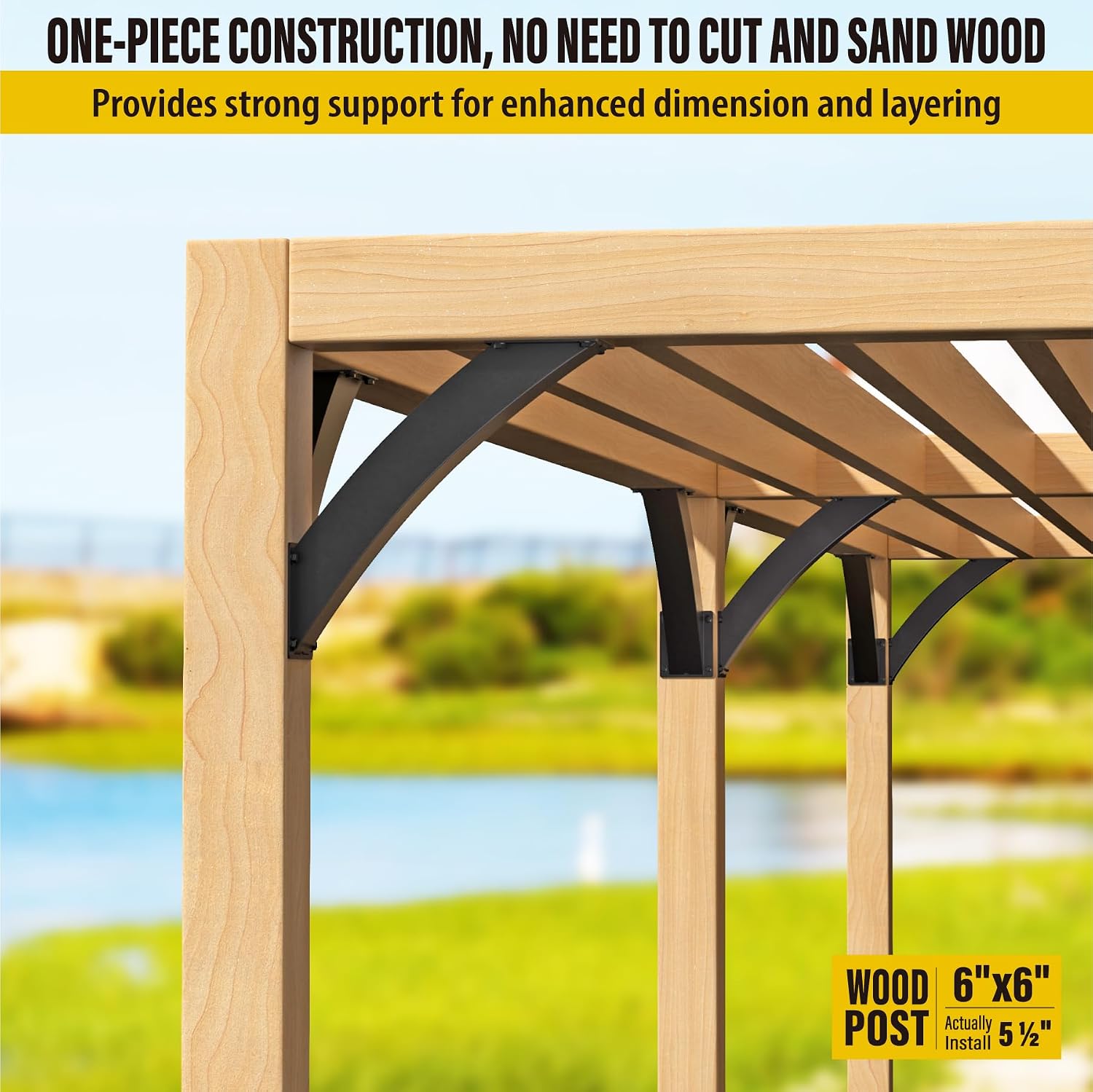 AECXM Heavy Duty 2''x4'' (Actual: 1.5''x3.2'') Arc 45° Angle Support Brackets, for gazebos, Decks, porches, Log Cabins and Other Wood Frame Degree Angle Pergola (4-Bracket)