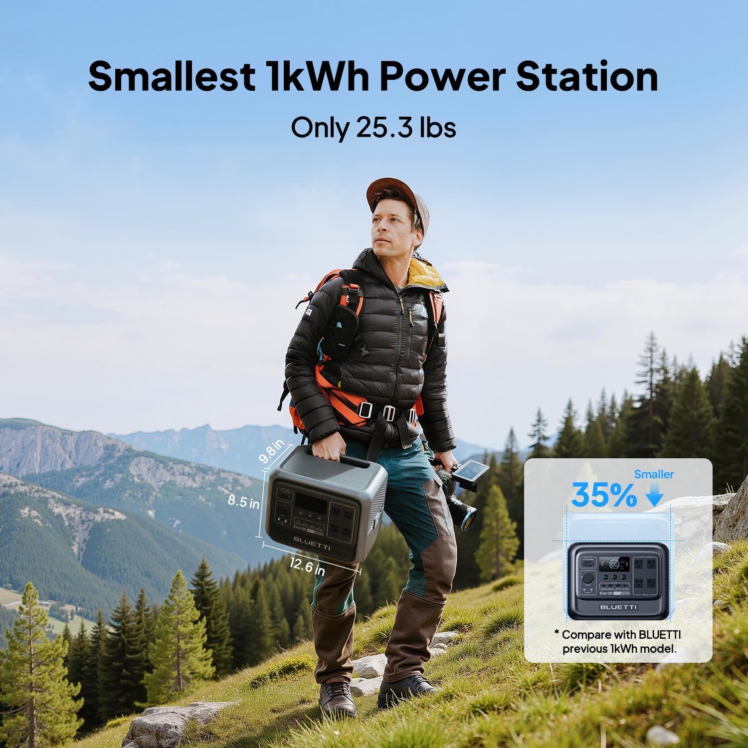 BLUETTI Elite 100 V2 Portable Power Station & Charger 1 (ships separately), 1024Wh LFP w/ 1800W AC, 560W DC-DC Charging, 1.8 H Full Charge via Car, Ideal for Car Camping, Vanlife, RV Travel