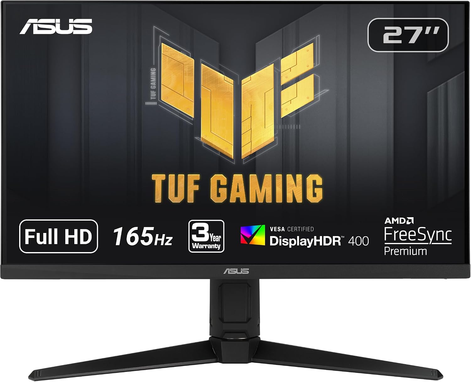 ASUS TUF Gaming VG279QL1A 27' HDR Gaming Monitor, 1080P Full HD, 165Hz (Supports 144Hz), IPS, 1ms, FreeSync Premium, DisplayHDR 400, Extreme Low Motion Blur, Eye Care, HDMI DisplayPort