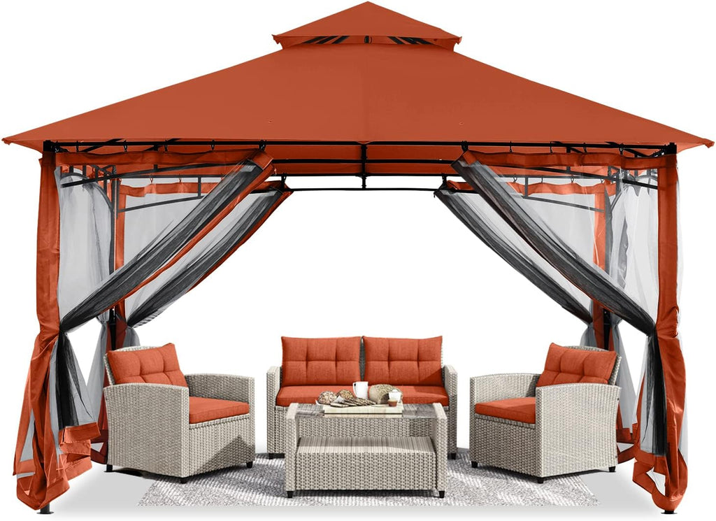 ABCCANOPY Gazebos for Patios 10x12 - Outdoor Steel Frame Gazebo with Mosquito Netting for Lawn Backyard Garden Deck (Rust Red)