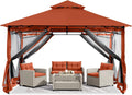 ABCCANOPY Gazebos for Patios 10x12 - Outdoor Steel Frame Gazebo with Mosquito Netting for Lawn Backyard Garden Deck (Rust Red)