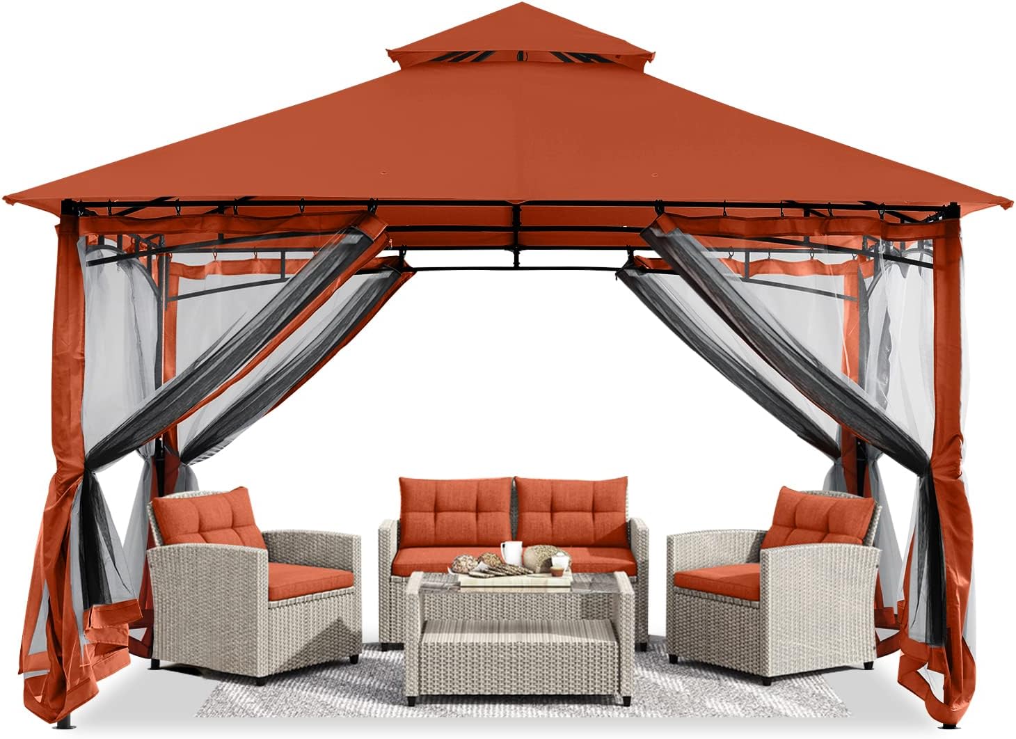 ABCCANOPY Gazebos for Patios 10x12 - Outdoor Steel Frame Gazebo with Mosquito Netting for Lawn Backyard Garden Deck (Rust Red)